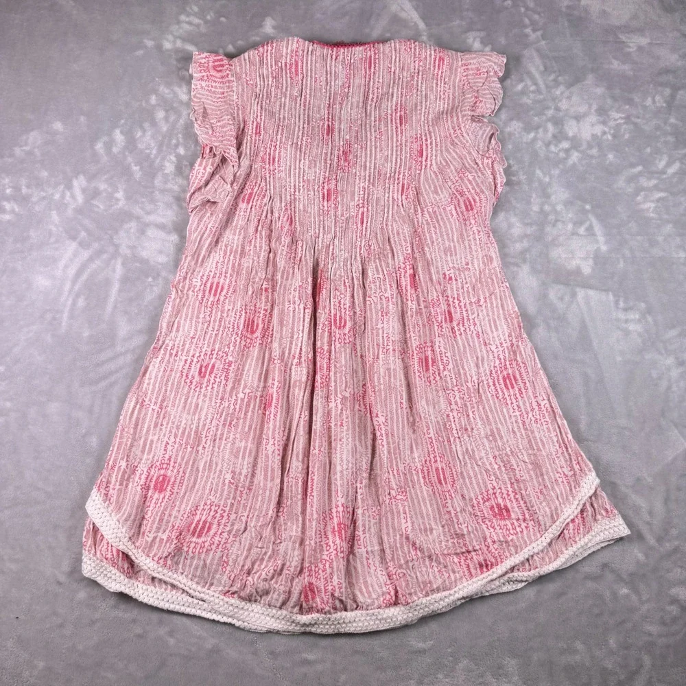 Poupette St Barth Pink Batik Print Fringe V-Neck Mini Dress Womens Large L Boho